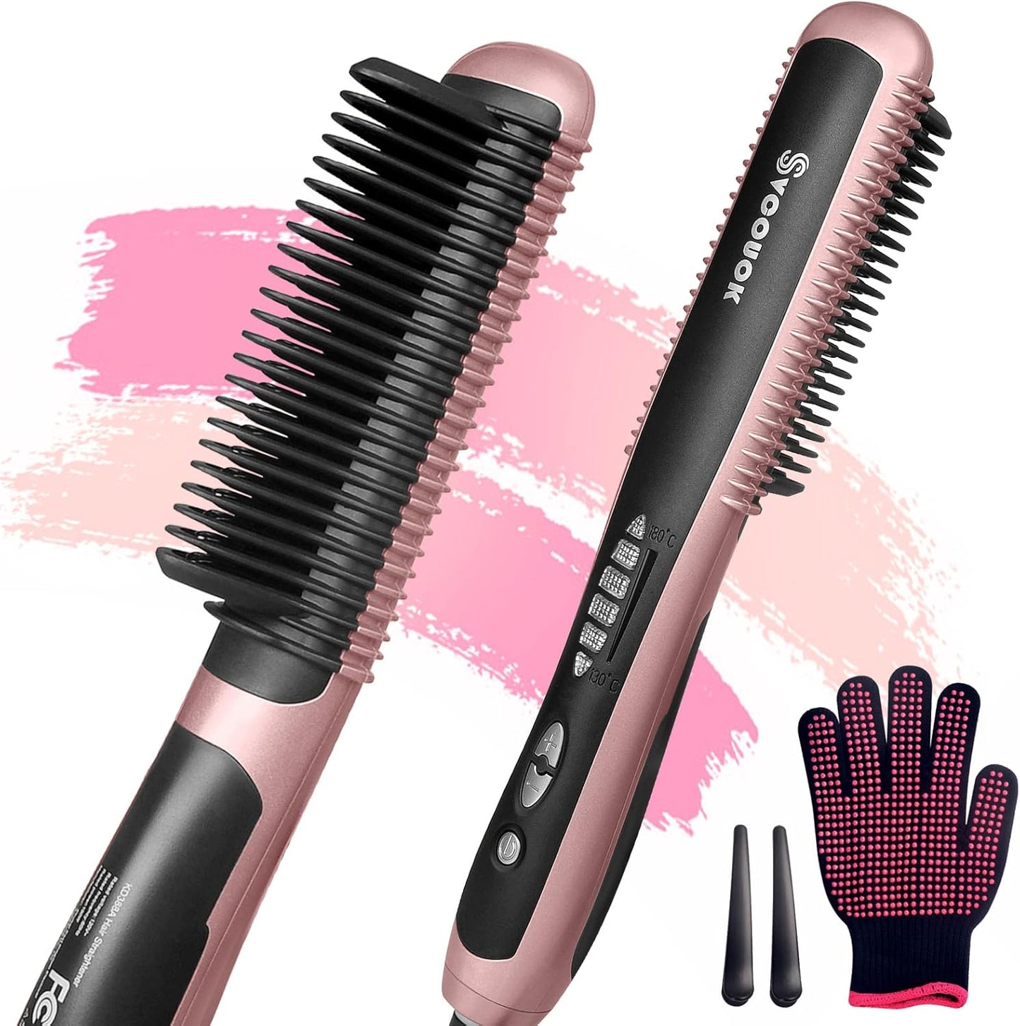 Hair Straightening Brush for Thick Hair - Electric Hot Comb, 6 Temperature Settings, Fast Heating Anti-Scald Straightener with 20 Mins Auto Shut Off for Women