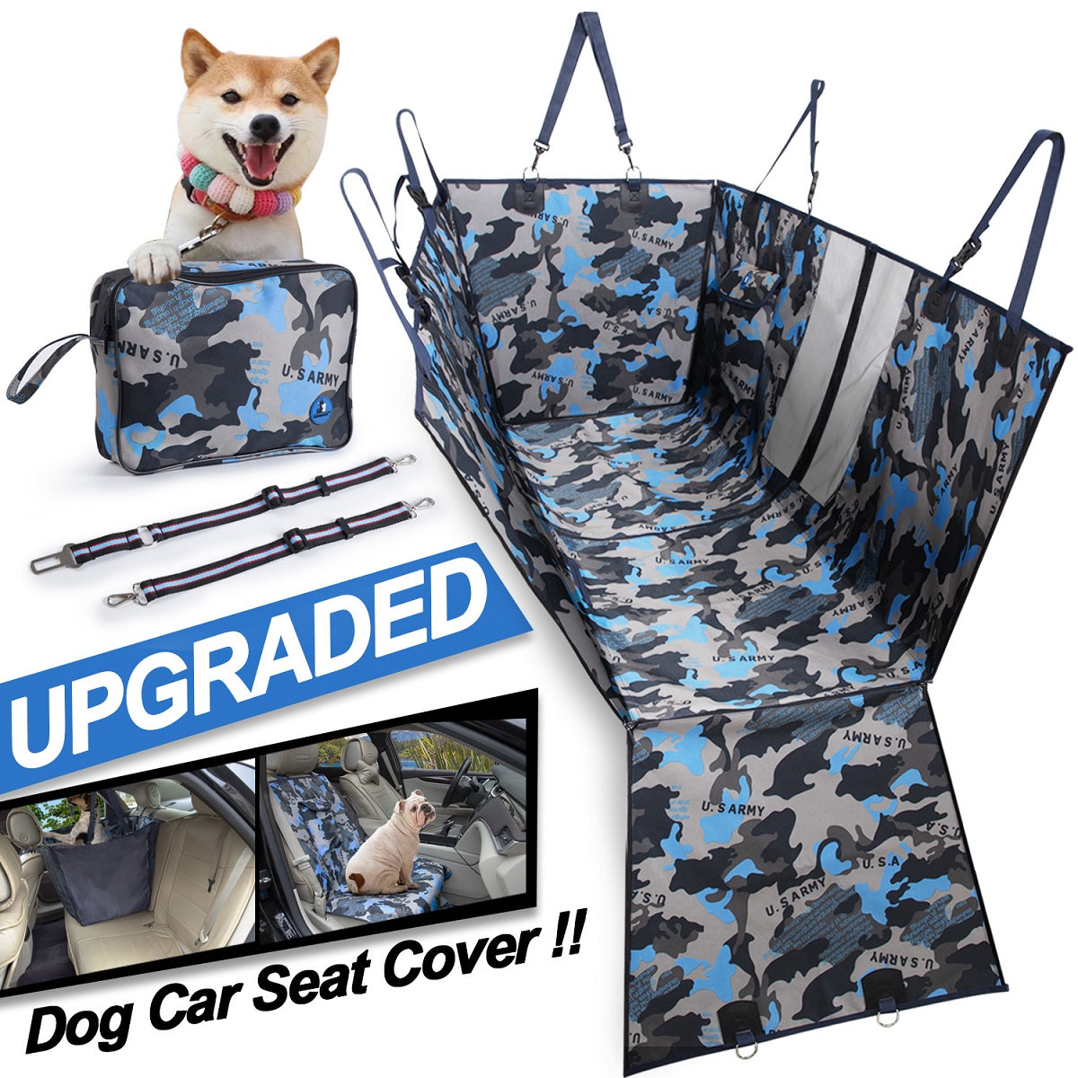 Upgraded 4-in-1 Dog Car Seat Cover Pet Seat Covers for Back Seat, Scratch Proof & Nonslip Backing & Hammock, 900D Heavy Duty Dog Seat Protector for Cars, Trucks and Suvs