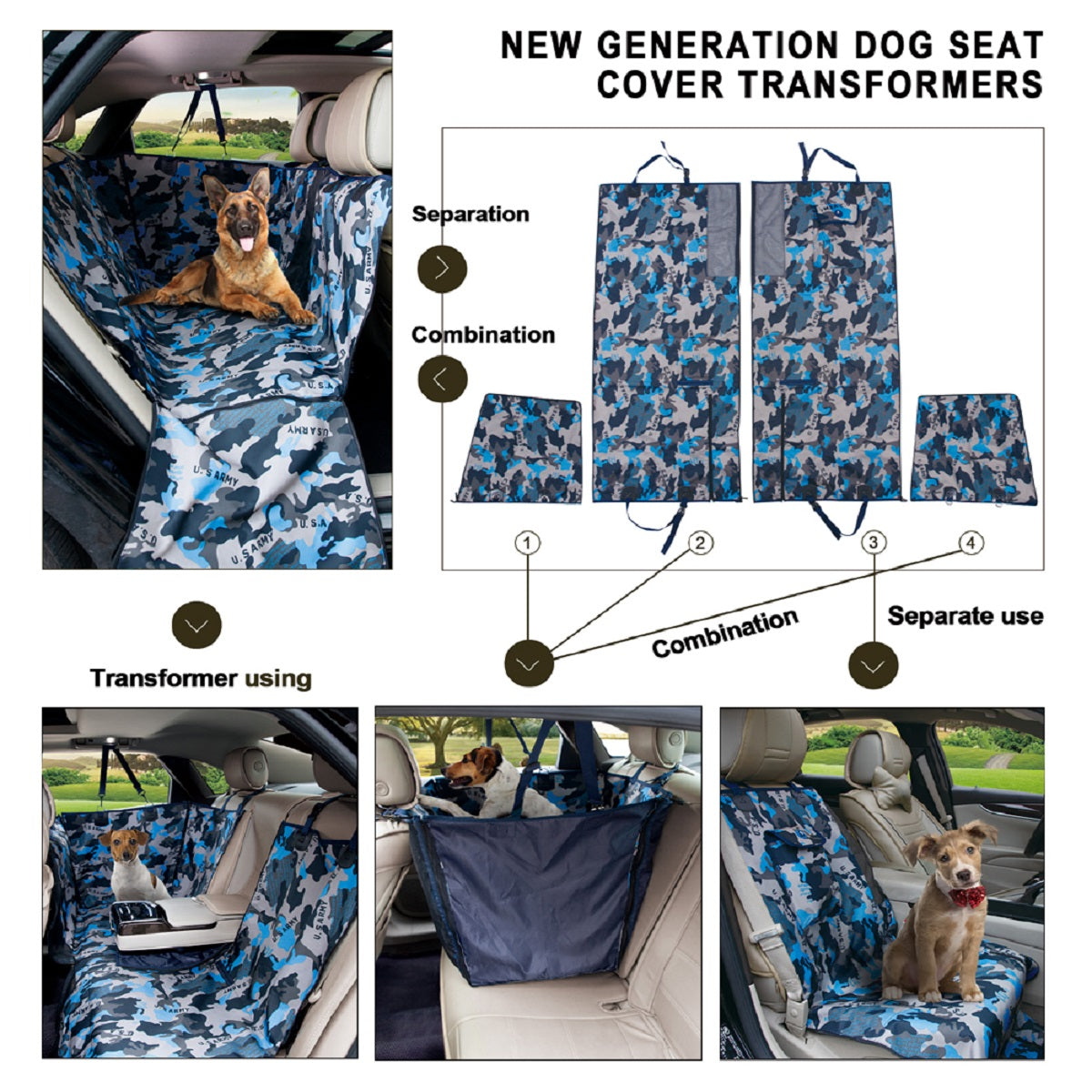 Upgraded 4-in-1 Dog Car Seat Cover Pet Seat Covers for Back Seat, Scratch Proof & Nonslip Backing & Hammock, 900D Heavy Duty Dog Seat Protector for Cars, Trucks and Suvs