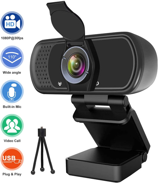 ZIQIAN 1080P Webcam, Live Streaming Web Camera with Stereo Microphone, Desktop or Laptop USB Webcam with 110 Degree View Angle, HD Webcam for Video Calling, Recording, Conferencing, Streaming, Gaming