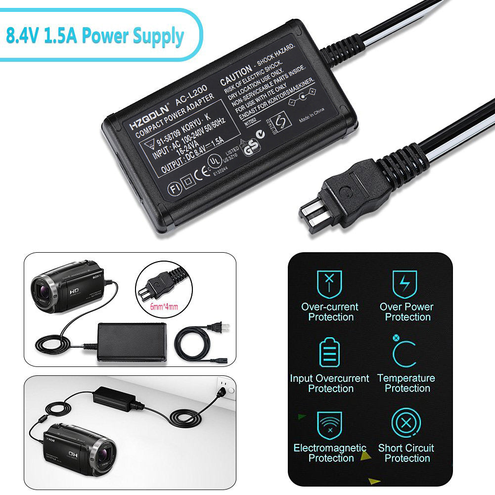 AC-L200 Adapter Charger Compatible Sony Handycam Camcorder DCR-SX40,DCR-SX41,DCR-SX44,DCR-SX45,DCR-SX60,DCR-SX63,DCR-SX65,DCR-SX83,DCR-SX85,HDR-CX190,HDR-CX220,HDR-CX230,HDR-CX330,HDR-CX190,HDR-CX675